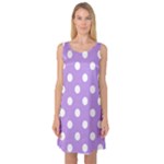 Polka Dots - White on Bright Lavender Violet Sleeveless Satin Nightdress