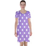 Polka Dots - White on Bright Lavender Violet Short Sleeve Nightdress