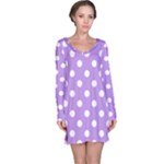 Polka Dots - White on Bright Lavender Violet Long Sleeve Nightdress