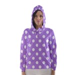 Polka Dots - White on Bright Lavender Violet Hooded Wind Breaker (Women)