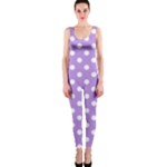 Polka Dots - White on Bright Lavender Violet OnePiece Catsuit