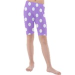 Polka Dots - White on Bright Lavender Violet Kid s Mid Length Swim Shorts