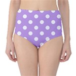 Polka Dots - White on Bright Lavender Violet High-Waist Bikini Bottoms