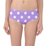 Polka Dots - White on Bright Lavender Violet Mid-Waist Bikini Bottoms