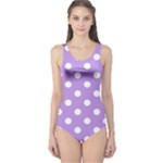 Polka Dots - White on Bright Lavender Violet One Piece Swimsuit