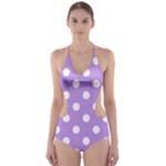 Polka Dots - White on Bright Lavender Violet Cut-Out One Piece Swimsuit