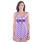 Polka Dots - White on Bright Lavender Violet Skater Dress Swimsuit