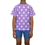 Polka Dots - White on Bright Lavender Violet Kid s Short Sleeve Swimwear