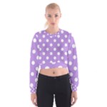 Polka Dots - White on Bright Lavender Violet Women s Cropped Sweatshirt