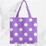 Polka Dots - White on Bright Lavender Violet Zipper Grocery Tote Bag