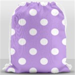 Polka Dots - White on Bright Lavender Violet Drawstring Bag (Large)