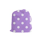Polka Dots - White on Bright Lavender Violet Drawstring Pouch (M)