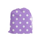Polka Dots - White on Bright Lavender Violet Drawstring Pouch (L)