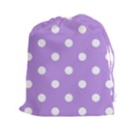 Polka Dots - White on Bright Lavender Violet Drawstring Pouch (XXl)