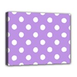 Polka Dots - White on Bright Lavender Violet Canvas 14  x 11  (Stretched)