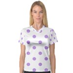 Polka Dots - Bright Lavender Violet on White Women s V-Neck Sport Mesh Tee