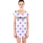 Polka Dots - Bright Lavender Violet on White Short Sleeve Bodycon Dress
