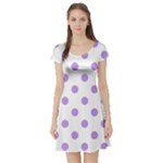 Polka Dots - Bright Lavender Violet on White Short Sleeve Skater Dress