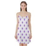 Polka Dots - Bright Lavender Violet on White Satin Night Slip