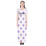 Polka Dots - Bright Lavender Violet on White Short Sleeve Maxi Dress