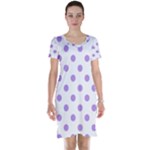 Polka Dots - Bright Lavender Violet on White Short Sleeve Nightdress