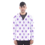 Polka Dots - Bright Lavender Violet on White Hooded Wind Breaker (Men)