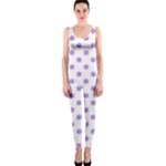 Polka Dots - Bright Lavender Violet on White OnePiece Catsuit