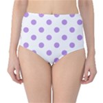 Polka Dots - Bright Lavender Violet on White High-Waist Bikini Bottoms
