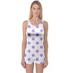 Polka Dots - Bright Lavender Violet on White One Piece Boyleg Swimsuit