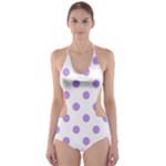 Polka Dots - Bright Lavender Violet on White Cut-Out One Piece Swimsuit
