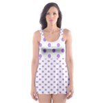 Polka Dots - Bright Lavender Violet on White Skater Dress Swimsuit