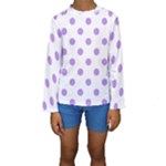 Polka Dots - Bright Lavender Violet on White Kid s Long Sleeve Swimwear