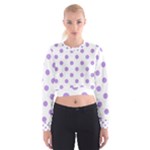 Polka Dots - Bright Lavender Violet on White Women s Cropped Sweatshirt