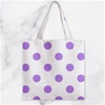 Polka Dots - Bright Lavender Violet on White Zipper Grocery Tote Bag