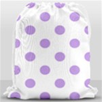Polka Dots - Bright Lavender Violet on White Drawstring Bag (Large)