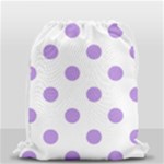 Polka Dots - Bright Lavender Violet on White Drawstring Bag (Small)