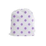 Polka Dots - Bright Lavender Violet on White Drawstring Pouch (L)