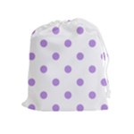 Polka Dots - Bright Lavender Violet on White Drawstring Pouch (XL)