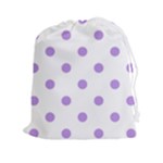 Polka Dots - Bright Lavender Violet on White Drawstring Pouch (XXl)