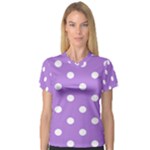 Polka Dots - White on Lavender Violet Women s V-Neck Sport Mesh Tee
