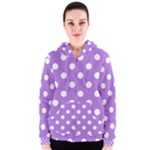 Polka Dots - White on Lavender Violet Women s Zipper Hoodie