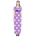 Polka Dots - White on Lavender Violet Short Sleeve Maxi Dress