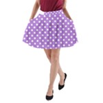 Polka Dots - White on Lavender Violet A-Line Pocket Skirt