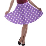 Polka Dots - White on Lavender Violet A-line Skater Skirt