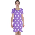 Polka Dots - White on Lavender Violet Short Sleeve Nightdress