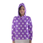Polka Dots - White on Lavender Violet Hooded Wind Breaker (Women)