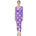 Polka Dots - White on Lavender Violet Long Sleeve Catsuit