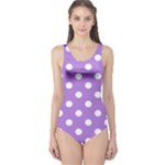 Polka Dots - White on Lavender Violet One Piece Swimsuit