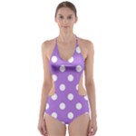 Polka Dots - White on Lavender Violet Cut-Out One Piece Swimsuit