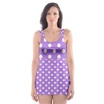 Polka Dots - White on Lavender Violet Skater Dress Swimsuit